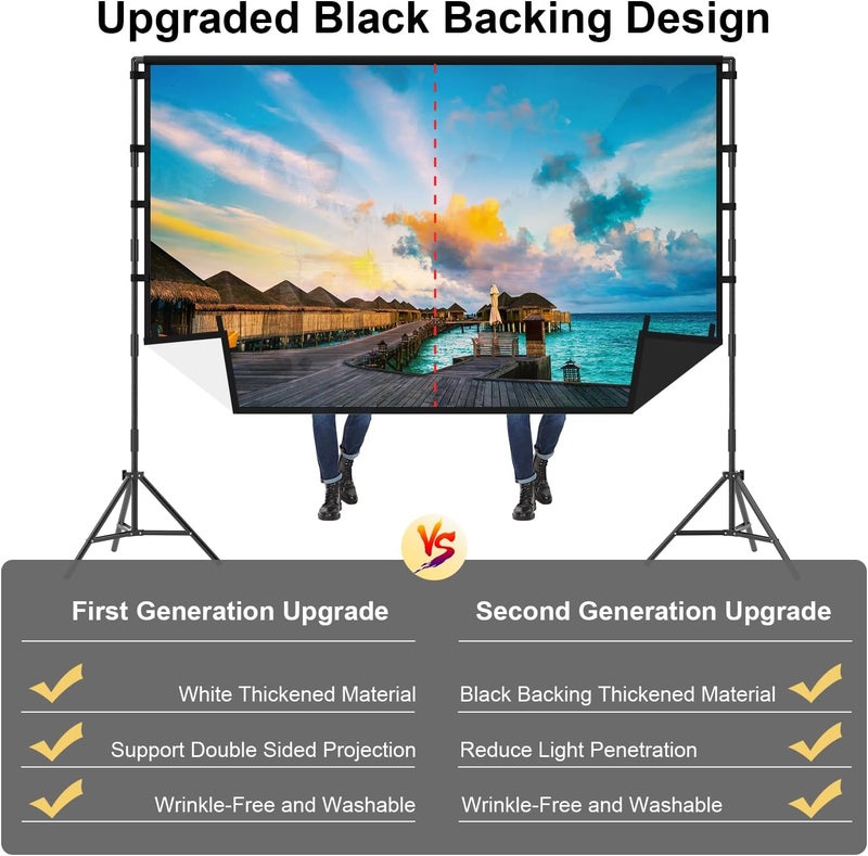 TOWOND Outdoor Projector Screen with Stand, 120 inch Portable Projector Screen Black Backing, Indoor Projection Screen 16:9 4K HD Wrinkle-Free Movie Screen with Carry Bag for Backyard Movie Night - Image 4